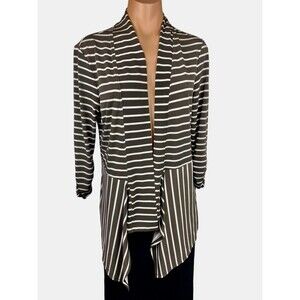 Chico s Open  Front Ruana Top Black & White Stripe Asymmetric Hem Size 0 (4-6)
